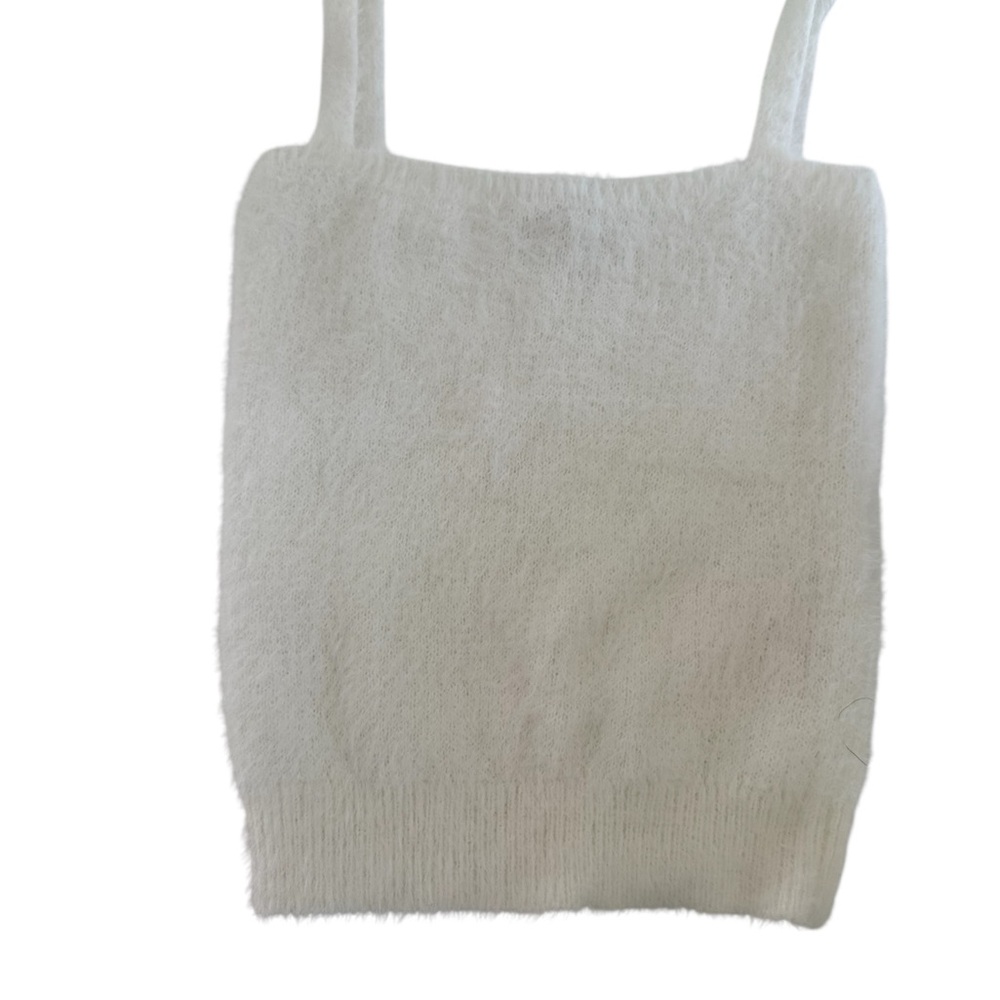 White Fuzzy Knit Camisole Tank Top